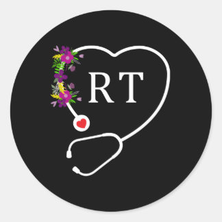 Rt Respiratory Lungs Therapist Floral Stethoscope Classic Round Sticker