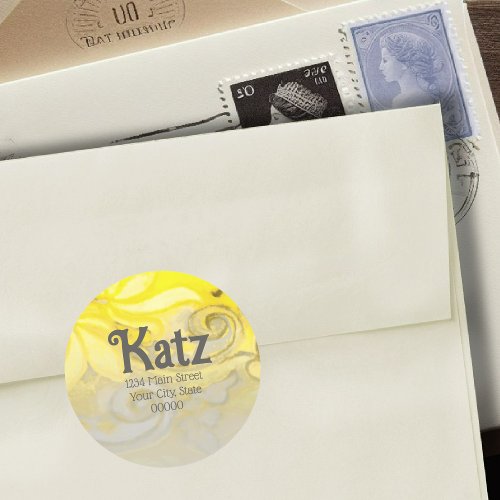 Rtrn Address Yellow Gray Floral Watercolor Classic Round Sticker