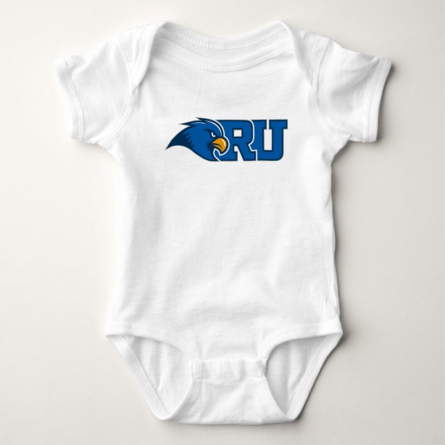 RU Monogram With Blue Hawk Mascot Baby Bodysuit (Front)