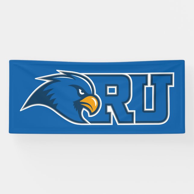 RU Monogram With Blue Hawk Mascot Banner (Horizontal)