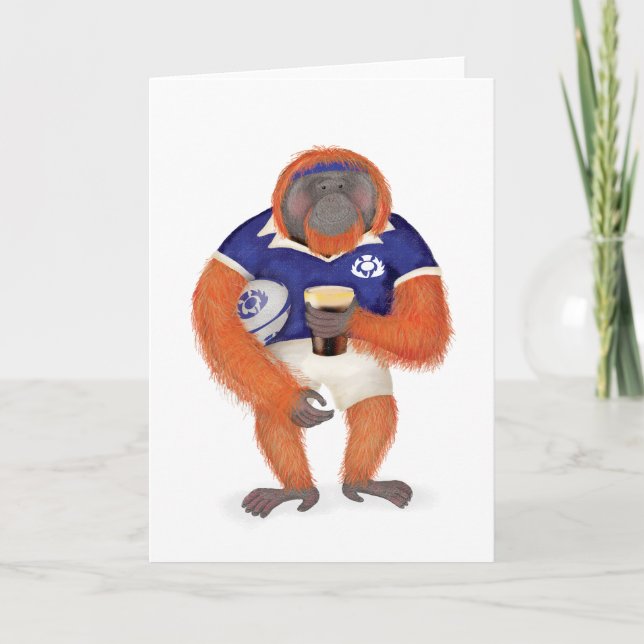 Ruaridh the rugby orangutan blank card (Front)