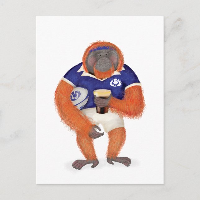 Ruaridh the rugby orangutan postcard (Front)