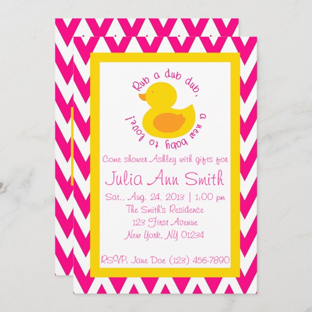 Rub-a-dub Baby Shower Invitation - Pink (Front/Back)