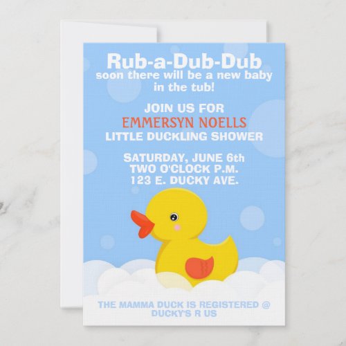 RUB_A_DUB_DUB Baby ShowerBirthday Invitation