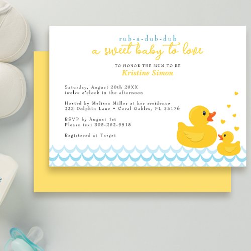 Rub A Dub Dub Blue Yellow Rubber Ducky Baby Shower Invitation