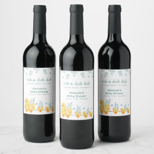 Rub A Dub Dub Cherry Mommy Duck Baby Shower Wine Label