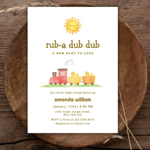 Rub A Dub Dub Duck Choo Choo Train Baby Shower   Invitation