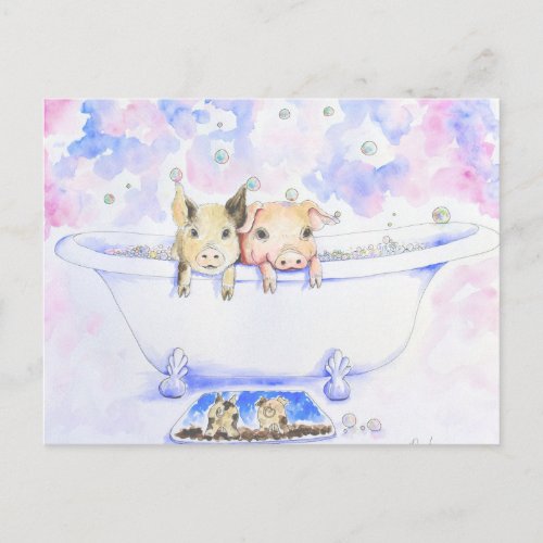 Rub a Dub Dub Piggies in the Tub Painting Postcard
