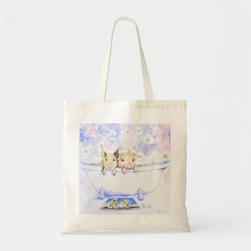 Rub a Dub Dub Piggies in the Tub Painting Tote Bag