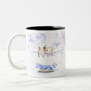 Rub a Dub Dub Piggies in the Tub Painting Two-Tone Coffee Mug