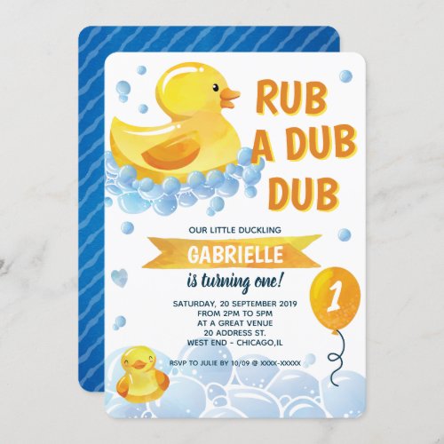 Rub a Dub Dub Rubber Duck Birthday Party Invitation