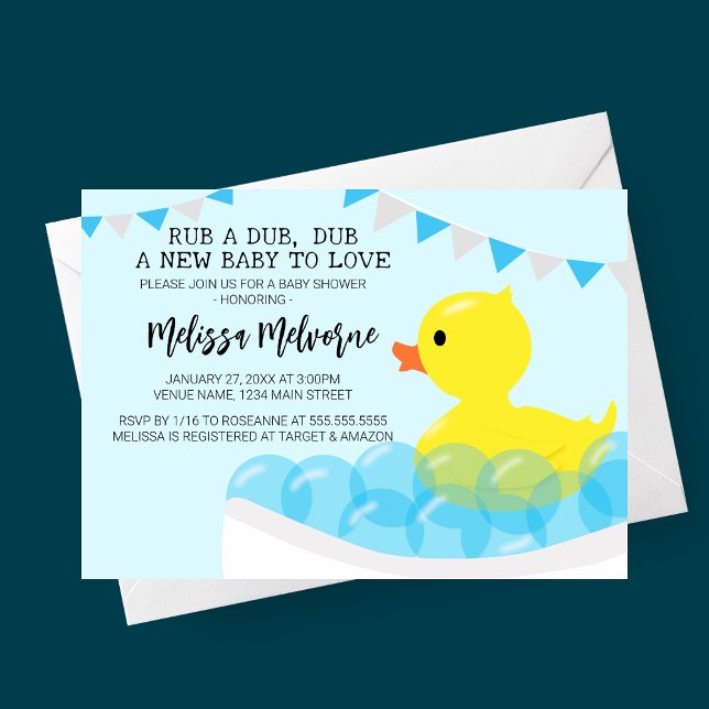 Rub A Dub Dub, Rubber Ducky Baby Shower Invitation (Rub a Dub, Dub Rubber Ducky Baby Shower Invitation for Baby Boy)