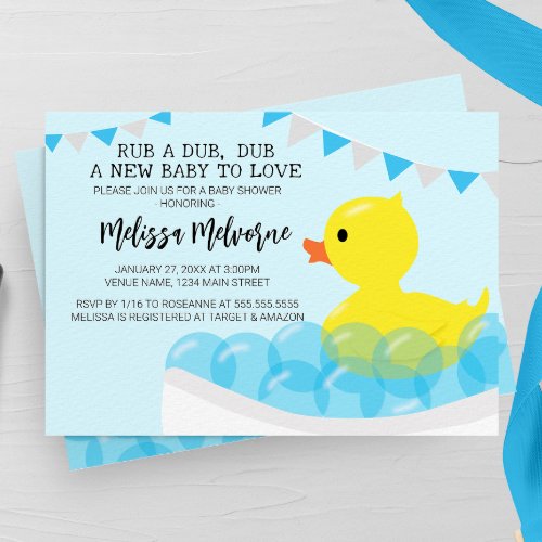 Rub A Dub Dub Rubber Ducky Baby Shower Invitation