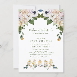 Rub-A-Dub-Dub Yellow Duck Floral Baby Shower Invitation
