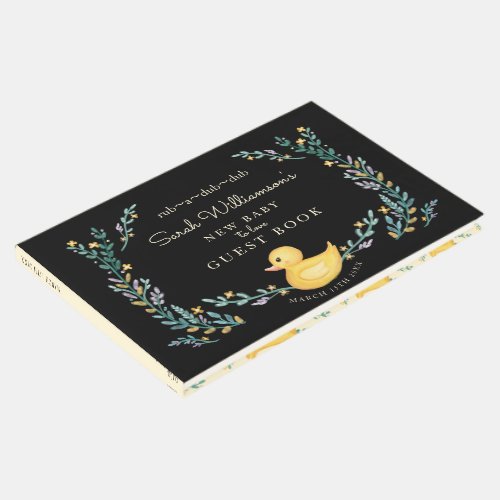 Rub_A_Dub_Dub Yellow Rubber Ducky Floral Garden Guest Book