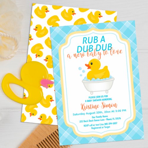 Rub A Dub Gender Neutral Rubber Duck Baby Shower Invitation
