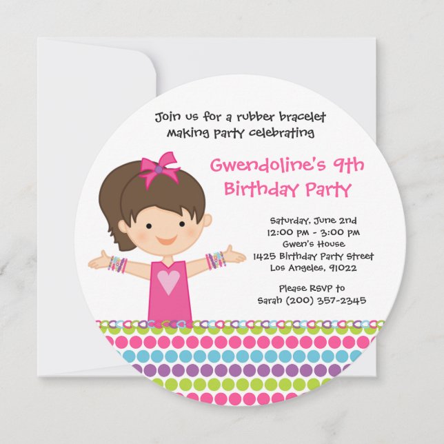 Rubber Bracelet Birthday Party Invitation (Front)