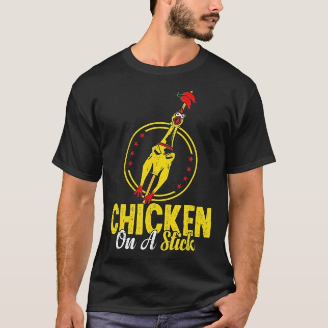 Rubber Chicken On A Stick Funny Rubber Chicken Chi T-Shirt (Front)