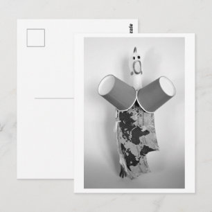 Rubber chicken with coffee cups - Cup C Postcard