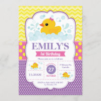 Rubber Duck 1st Birthday Invitation Girl