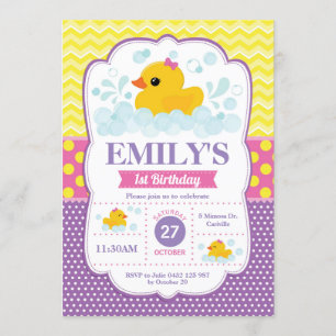 Rubber Duck 1st Birthday Invitation Girl