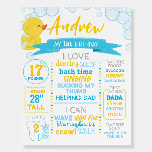 Rubber Duck 1st Birthday Milestone on Foam Board