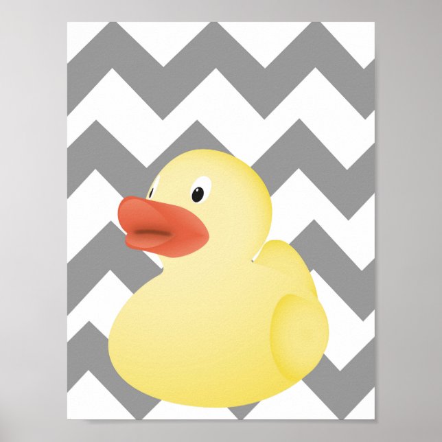 Rubber Duck against Grey Chevron Background poster (Front)