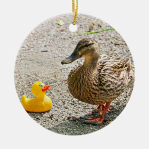 Rubber Duck and Mother Duck Ceramic Ornament