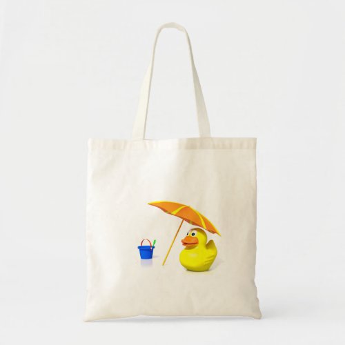 Rubber duck at the beach tote bag