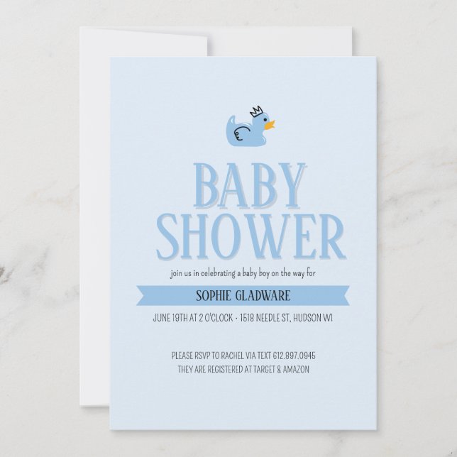 Rubber Duck Baby Boy Baby Shower Invite (Front)