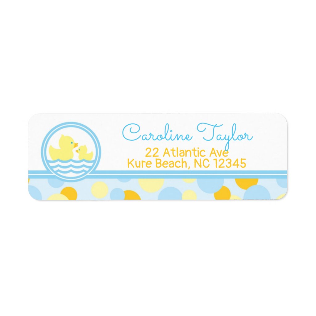 Rubber Duck Baby Shower Address Label blue yellow