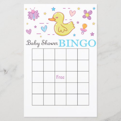 Rubber duck baby shower bingo card