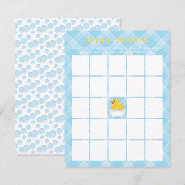 Rubber Duck Baby Shower Bingo Card | Blue Baby Boy (Front/Back)