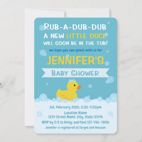 Rubber Duck Baby Shower Gender Neutral Invitation