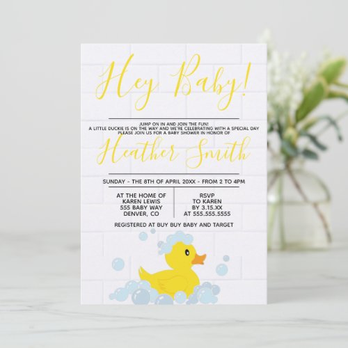 Rubber Duck Baby Shower Invitation