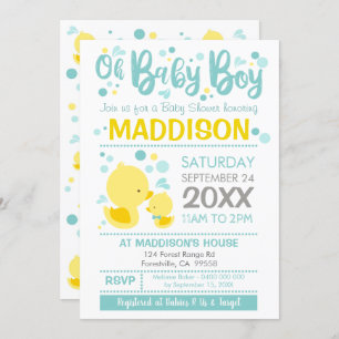 Rubber Duck Baby Shower Invitation Ducky Boy