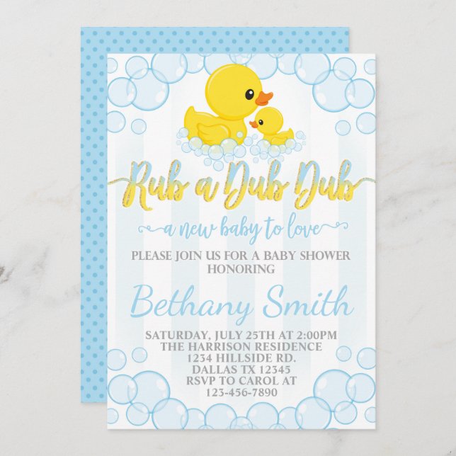 Rubber Duck Baby Shower Invitation Invite (Front/Back)