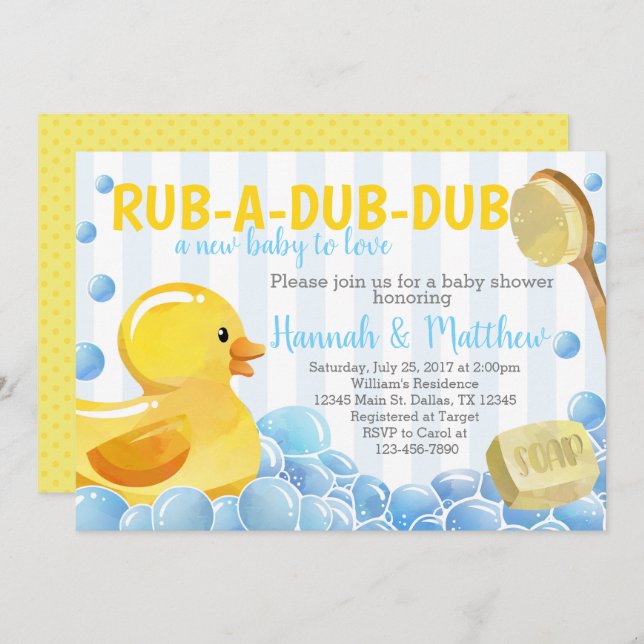 Rubber Duck Baby Shower Invitation Invite (Front/Back)