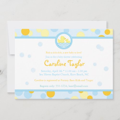Rubber Duck Baby Shower Invitations Blue  Yellow
