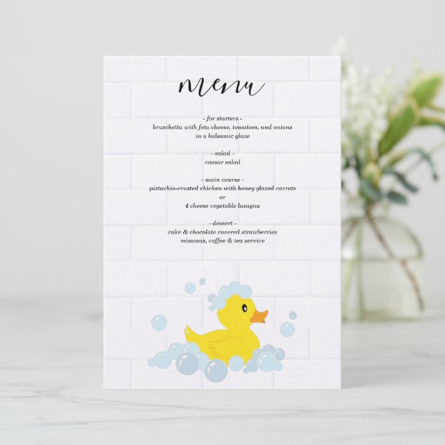 Rubber Duck Baby Shower Menu (Standing Front)