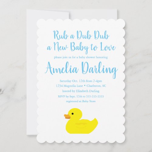 Rubber Duck Baby Shower Scallop Edge Invitation