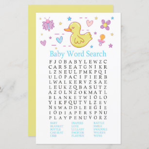 Rubber duck Baby Shower Word Search Game