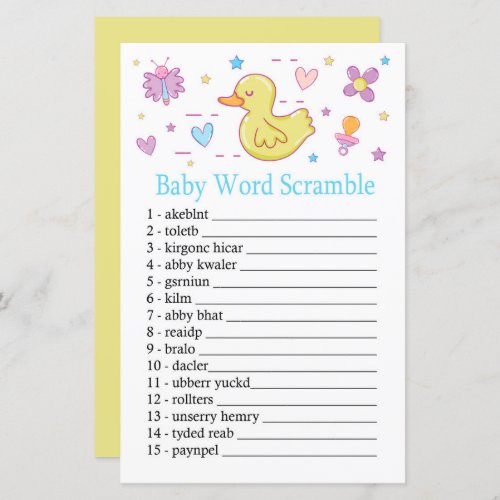 Rubber duck Baby word scramble game
