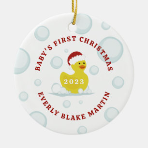 Rubber Duck Baby's First Christmas Bubbles Photo Ceramic Ornament