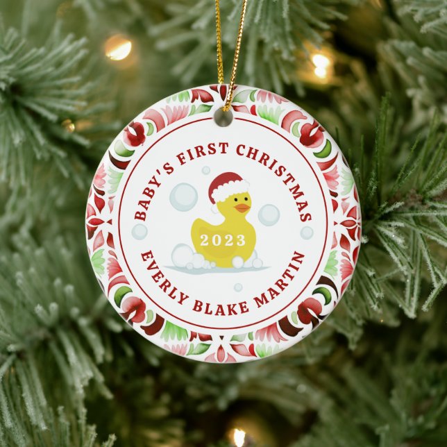 Rubber Duck Baby's First Christmas Ceramic Ornament (Tree)