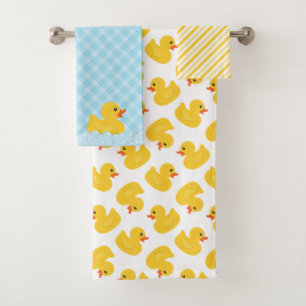 Rubber Duck Bath Towel Set Blue and Yellow Ducky