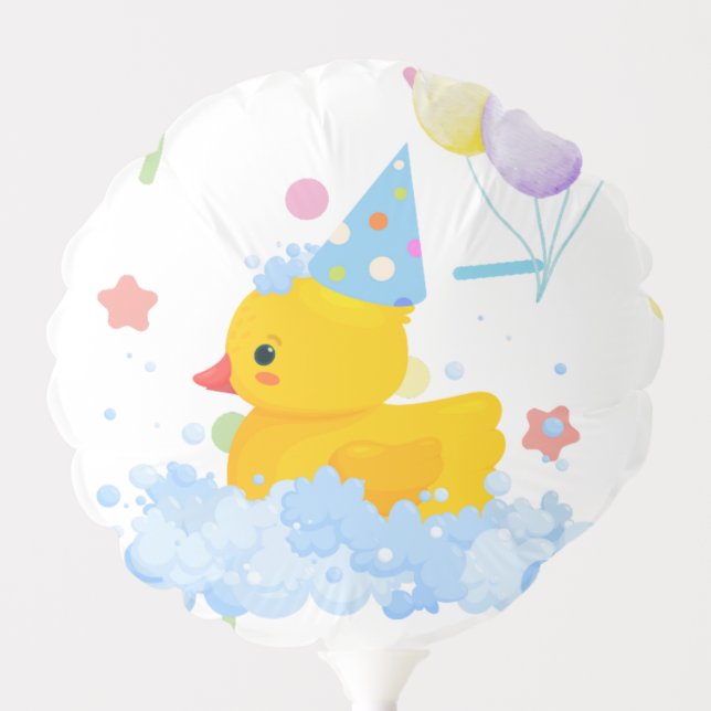 Rubber Duck Birthday Banner Flags with Bubbles  Balloon (Front)