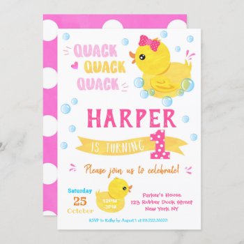 Rubber Duck Birthday Invitations Girl by SugarPlumPaperie at Zazzle