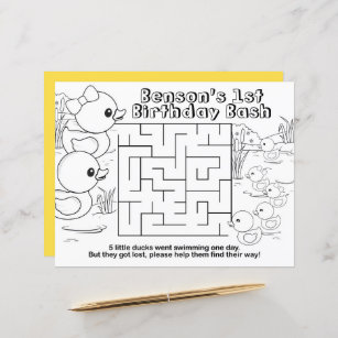 Rubber Duck Birthday Maze Activity Sheet Placemats