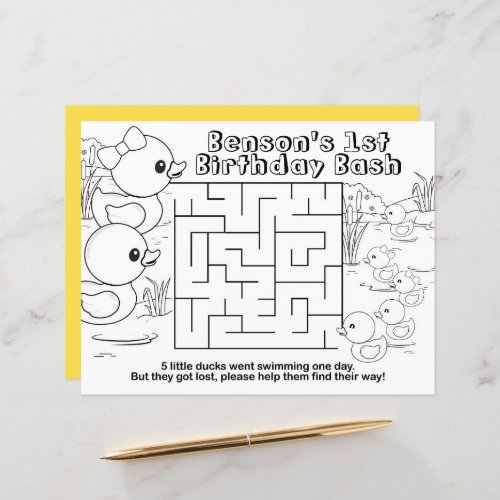Rubber Duck Birthday Maze Activity Sheet Placemats